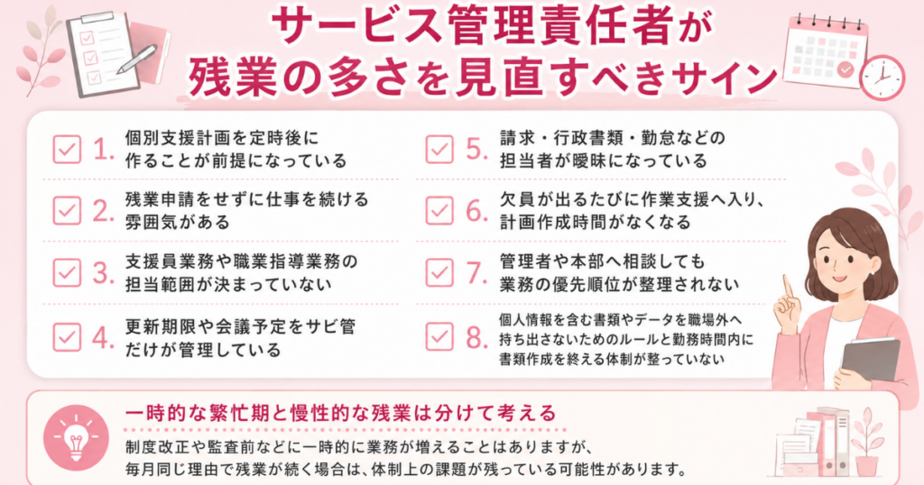 サービス管理責任者が残業の多さを見直すべきサイン